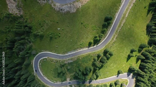 aerial view of famous romanian mountain road Transalpina at the sunny summer day