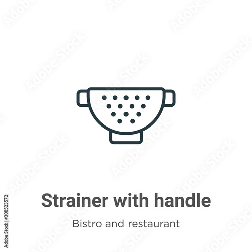 Strainer with handle outline vector icon. Thin line black strainer with handle icon, flat vector simple element illustration from editable bistro and restaurant concept isolated on white background