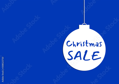 White Christmas sale ball on trendy classic blue 2020 color background with copy space. Special offer simple vector tag. New year holiday banner template. Shop market poster design.