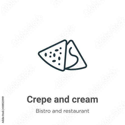Crepe and cream outline vector icon. Thin line black crepe and cream icon, flat vector simple element illustration from editable bistro and restaurant concept isolated on white background