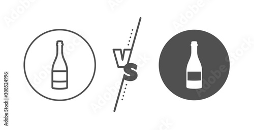 Anniversary alcohol sign. Versus concept. Champagne bottle line icon. Celebration event drink. Line vs classic champagne bottle icon. Vector