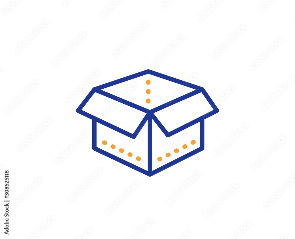 Delivery parcel sign. Open box line icon. Cargo package symbol. Colorful outline concept. Blue and orange thin line open box icon. Vector Delivery parcel sign. Open box line icon. Cargo package symbol. Colorful outline concept. Blue and orange thin line open box icon. Vector