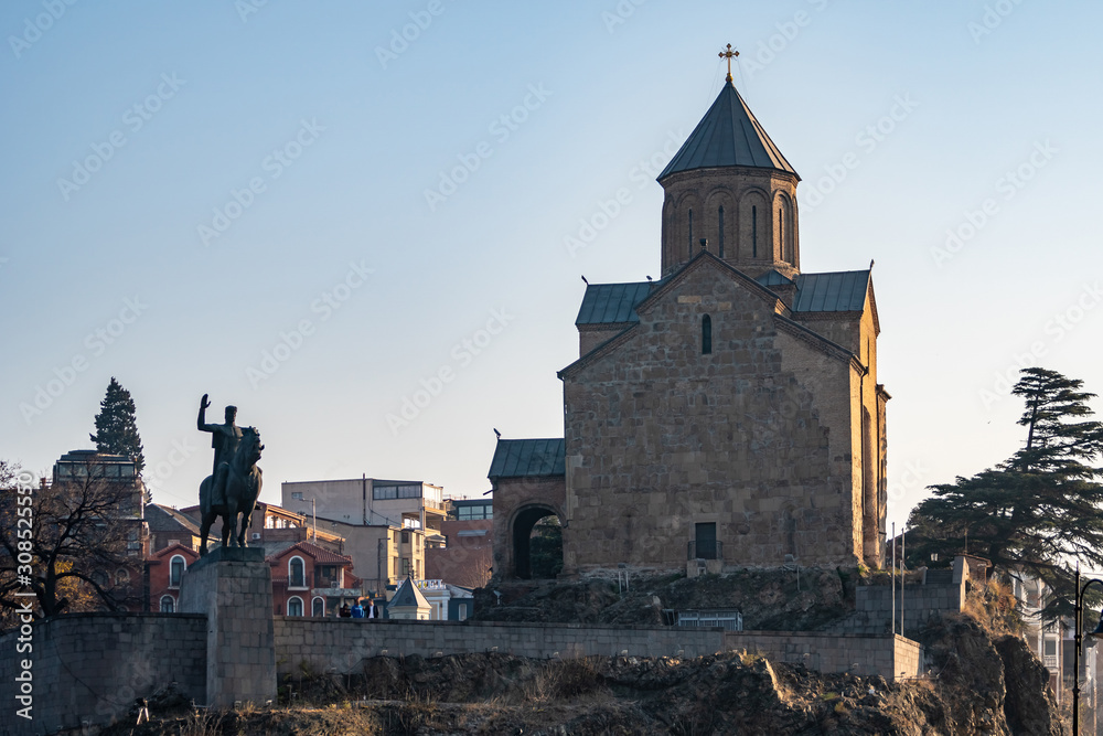 Metekhi Church and monument of King Vakhtang I Gorgasali, Tbilisi