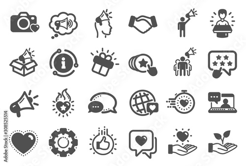 Brand ambassador icons. Influence people, Megaphone and Representative. Handshake, influencer marketing person, social media like icons. Ambassador person. Brand pr. Quality set. Vector