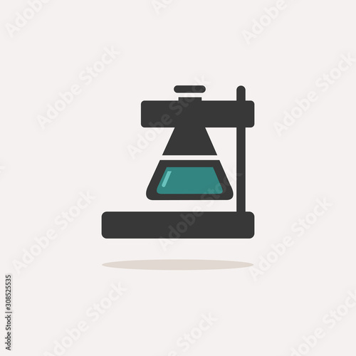Laboratory conical flask. Icon with shadow on a beige background. Pharmacy vector illustration