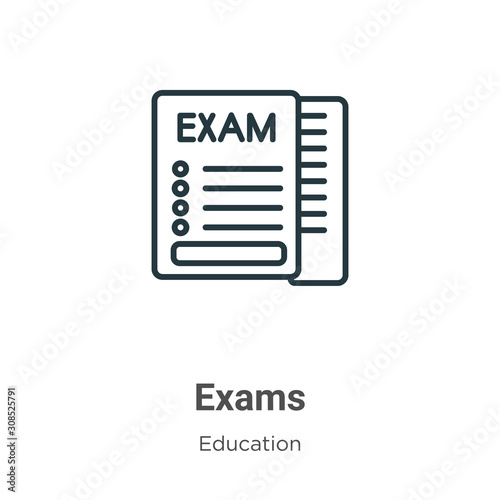 Exams outline vector icon. Thin line black exams icon, flat vector simple element illustration from editable education concept isolated on white background