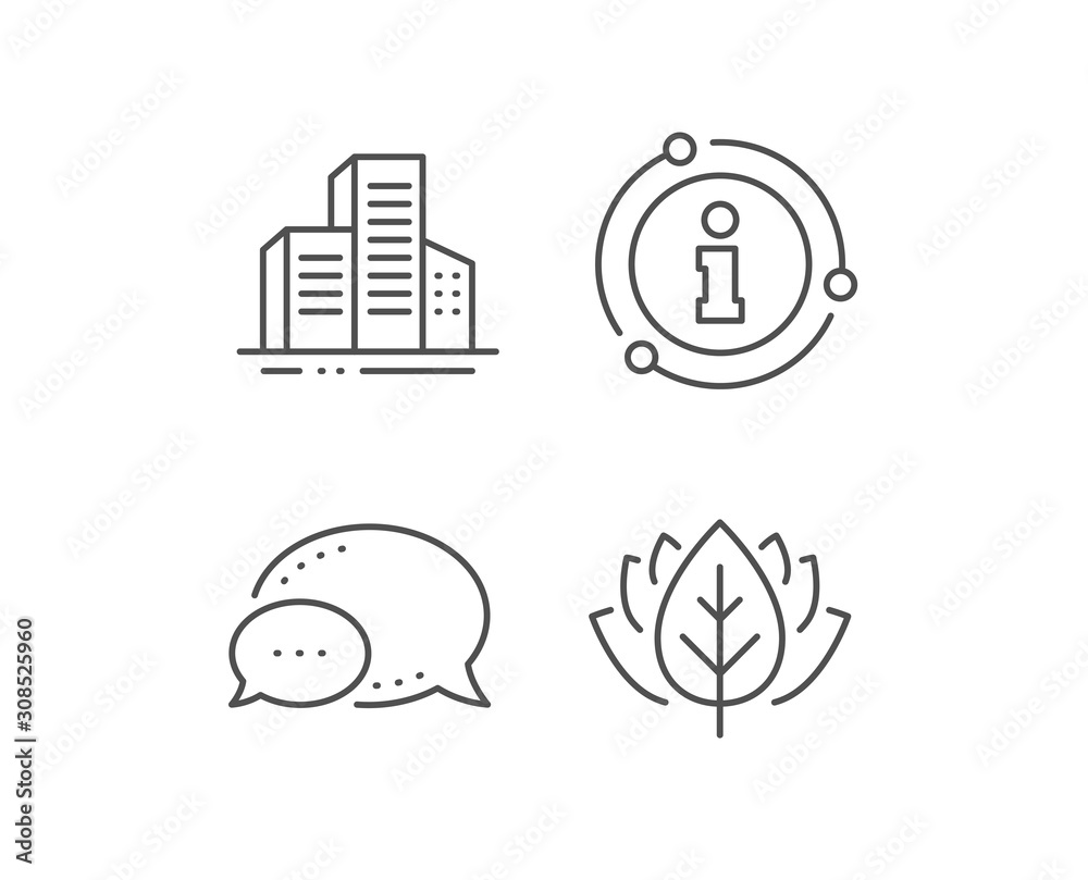 Buildings line icon. Chat bubble, info sign elements. City architecture sign. Skyscraper building symbol. Linear buildings outline icon. Information bubble. Vector Buildings line icon. Chat bubble, info sign elements. City architecture sign. Skyscraper building symbol. Linear buildings outline icon. Information bubble. Vector