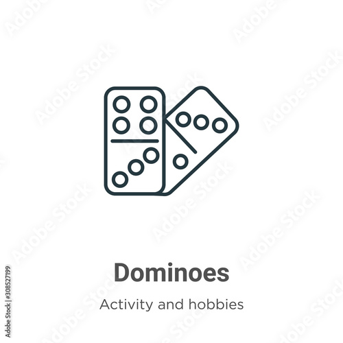 Dominoes outline vector icon. Thin line black dominoes icon, flat vector simple element illustration from editable activity and hobbies concept isolated on white background