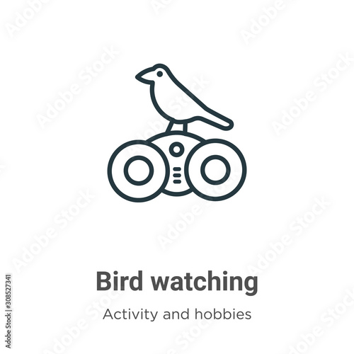 Bird watching outline vector icon. Thin line black bird watching icon, flat vector simple element illustration from editable activity and hobbies concept isolated on white background