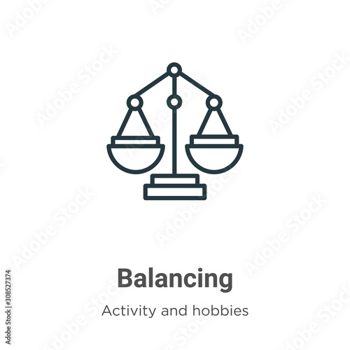 Balancing outline vector icon. Thin line black balancing icon, flat vector simple element illustration from editable activity and hobbies concept isolated on white background