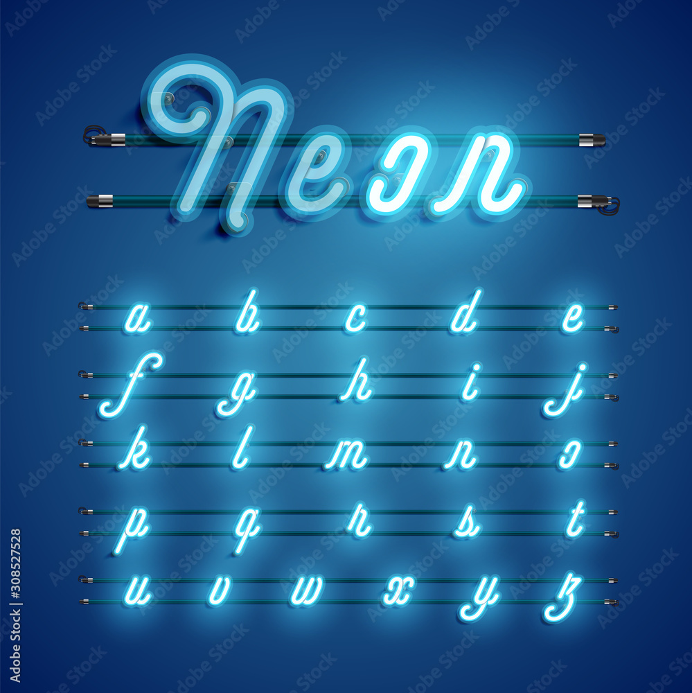 Obraz premium Blue coloured neon character, vector illustration