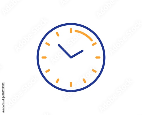 Clock sign. Time management line icon. Watch symbol. Colorful outline concept. Blue and orange thin line time icon. Vector