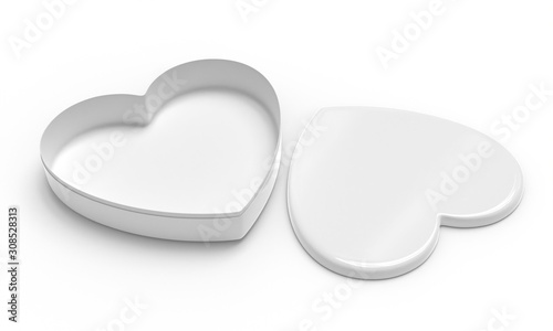 Heart shaped opened box mockup. 3d illustration isolated on white