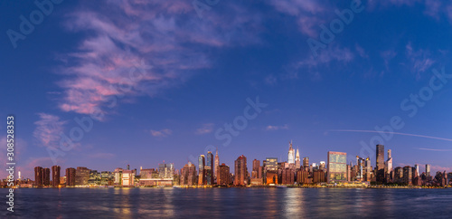 View to Manhattan midtown skyline from Long Island City at sunrise.