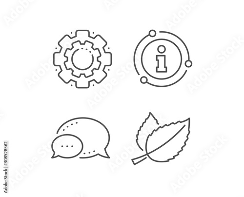 Mint leaves line icon. Chat bubble, info sign elements. Herbal leaf sign. Tea with Mentha symbol. Linear mint leaves outline icon. Information bubble. Vector