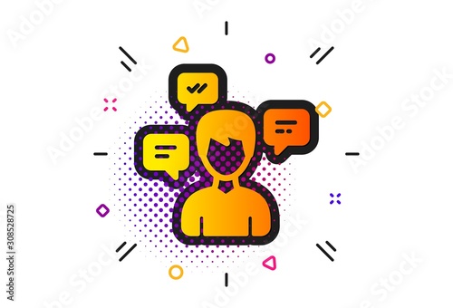 Conversation sign. Halftone circles pattern. Chat Messages icon. Communication speech bubbles symbol. Classic flat conversation messages icon. Vector