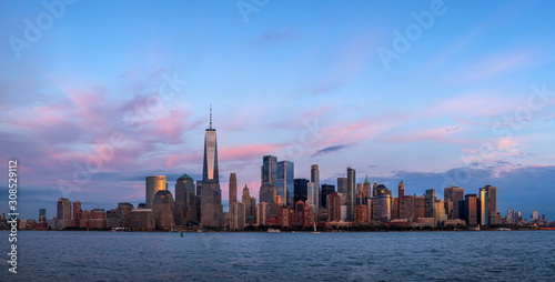View to Manhattan skyline from Jersey city at sunset