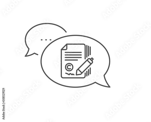Copywriting line icon. Chat bubble design. Ð¡opyright signature sign. Feedback symbol. Outline concept. Thin line copywriting icon. Vector