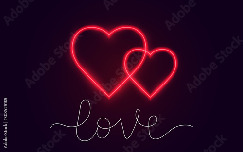 Valentine s Day. Celebration. Love. Big heart in neon style. 