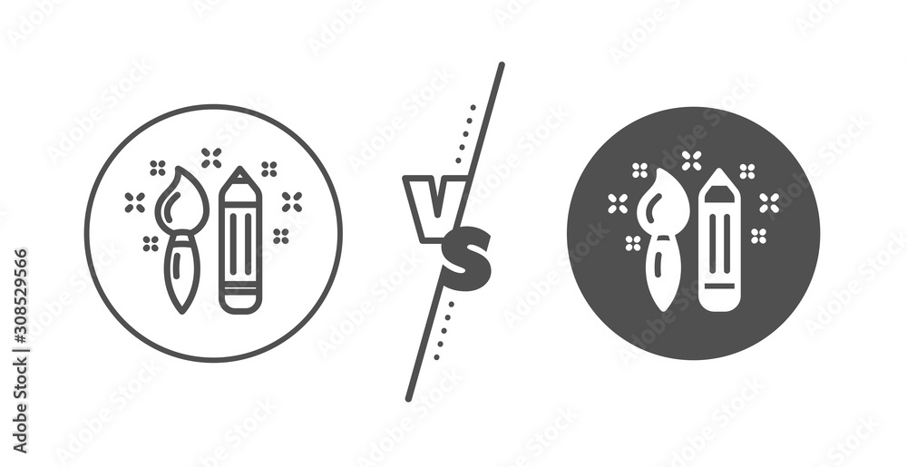 Graphic art sign. Versus concept. Creativity line icon. Brush and pencil symbol. Line vs classic creativity icon. Vector Graphic art sign. Versus concept. Creativity line icon. Brush and pencil symbol. Line vs classic creativity icon. Vector