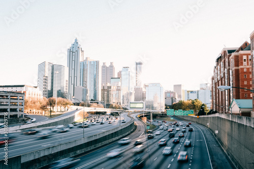 Atlanta Downtown traffic at sunset