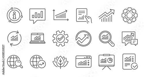 Analytics line icons. Reports, Charts and Graphs. Data statistics linear icon set. Quality line set. Vector
