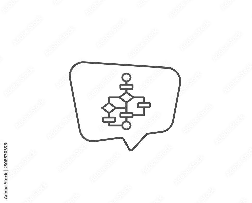 Block diagram line icon. Chat bubble design. Path scheme sign. Algorithm symbol. Outline concept. Thin line block diagram icon. Vector Block diagram line icon. Chat bubble design. Path scheme sign. Algorithm symbol. Outline concept. Thin line block diagram icon. Vector