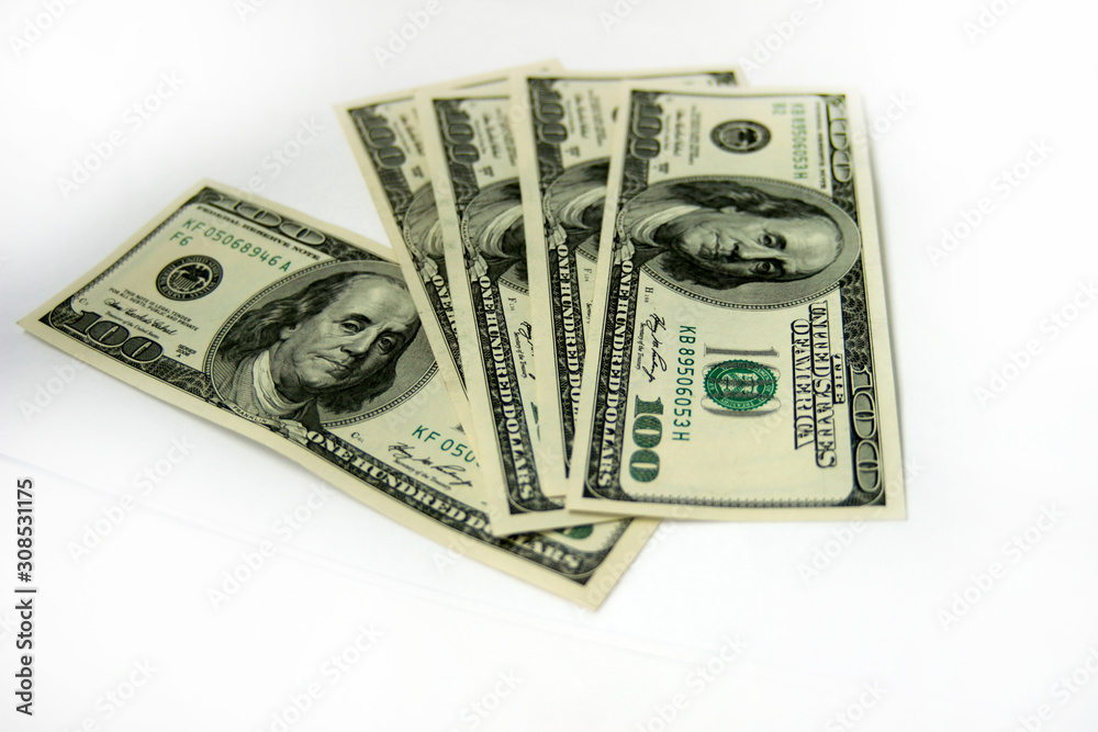 One hundred us dollar bill or banknotes on the white background One hundred us dollar bill or banknotes on the white background
