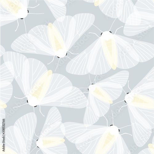 vector seamless pattern of white butterflies and moths on gray background,hand drawn picture