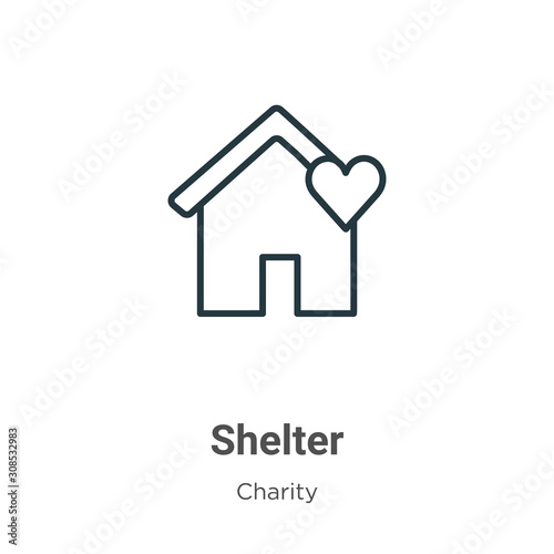 Shelter outline vector icon. Thin line black shelter icon, flat vector simple element illustration from editable charity concept isolated on white background