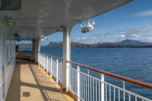 deck walkway of cruiser out of Sognefjord, Ytre Sula, Norway
