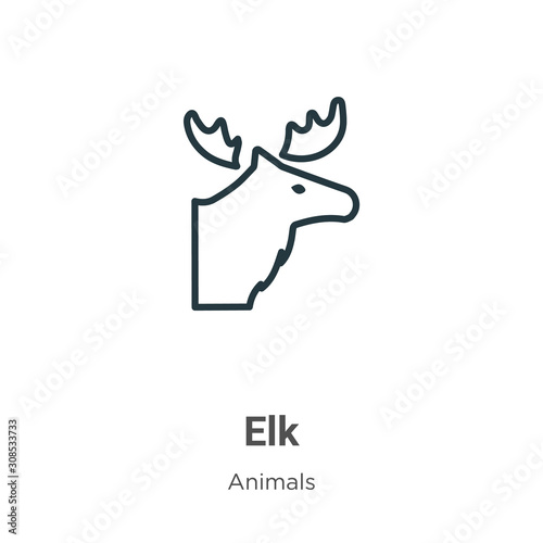 Elk outline vector icon. Thin line black elk icon, flat vector simple element illustration from editable animals concept isolated on white background