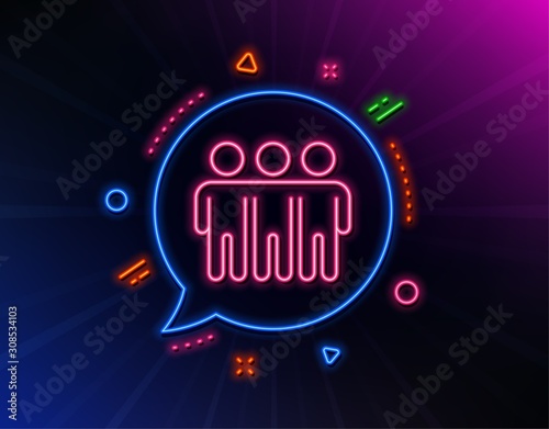 Friendship line icon. Neon laser lights. Friends group sign. Assistance business symbol. Glow laser speech bubble. Neon lights chat bubble. Banner badge with friendship icon. Vector