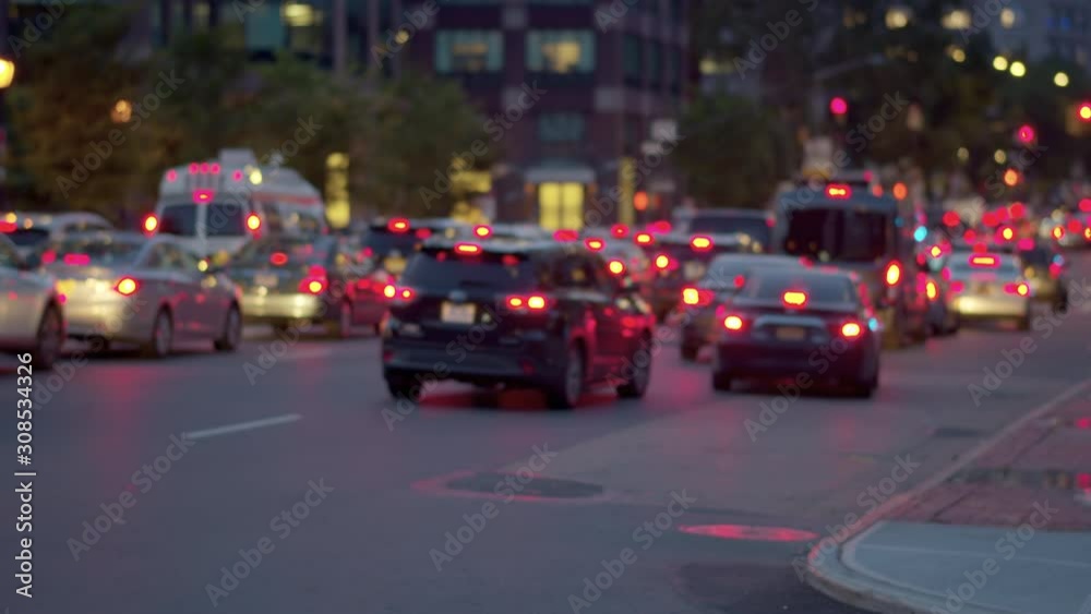 New York City heavy traffic, evening shot of congested commuting cars New York City heavy traffic, evening shot of congested commuting cars