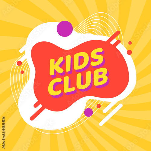 Abstract shape background element design for child party or kids club vector funny or playground emblem, flat cartoon colorful flyer or poster graphic in yellow, orange and purple colors image