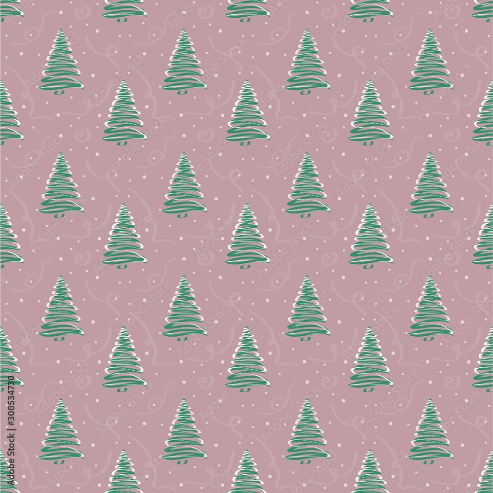Obraz premium Christmas Winter seamless pattern with christmas trees,Surface design for textile, fabric, wallpaper, wrapping, giftwrap, paper, scrapbook and packaging. Vector