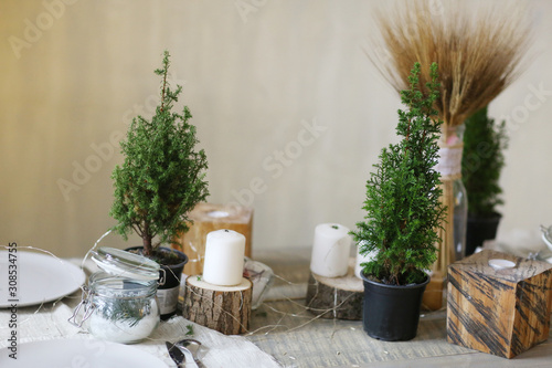 christmas decorated kitchen rustic stile interior close up photo
