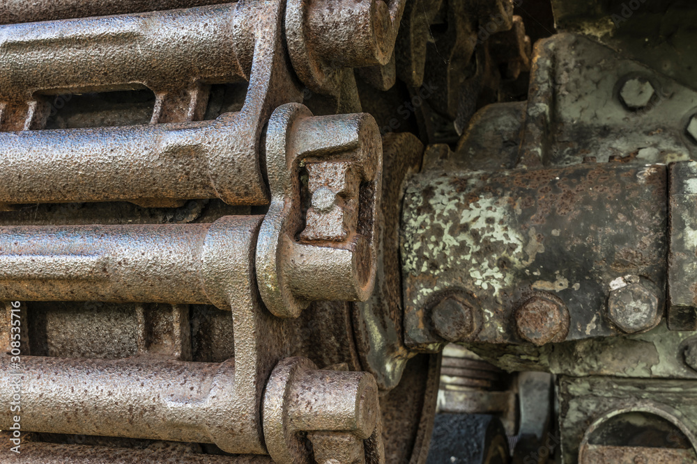 Caterpillar drive of an old tank. Caterpillar drive of an old tank.
