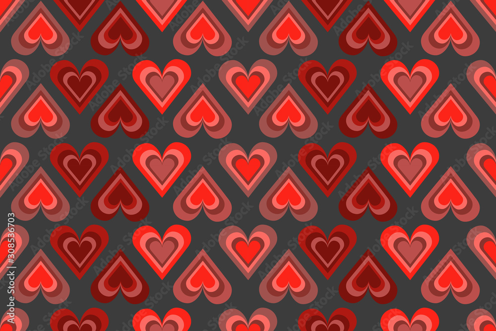 Seamless pattern of multicolored outlines of heart on bright background in trendy color palettes. For wallpaper, fills, web design, textiles, tableware, Valentine's day card design, wedding, birthday.