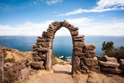 Stone archways on Amantani island, Lake Titicaca, Peru. photo