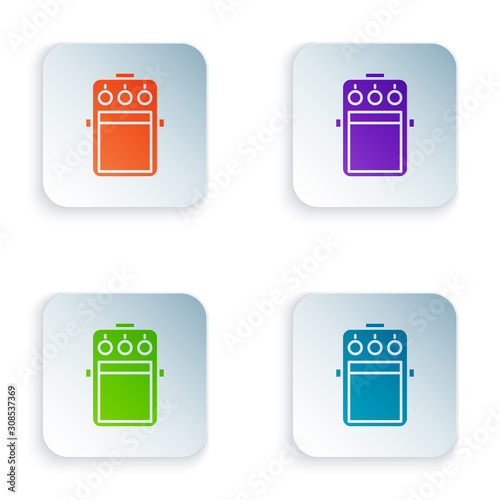 Color Guitar pedal icon isolated on white background. Musical equipment. Set icons in square buttons. Vector Illustration