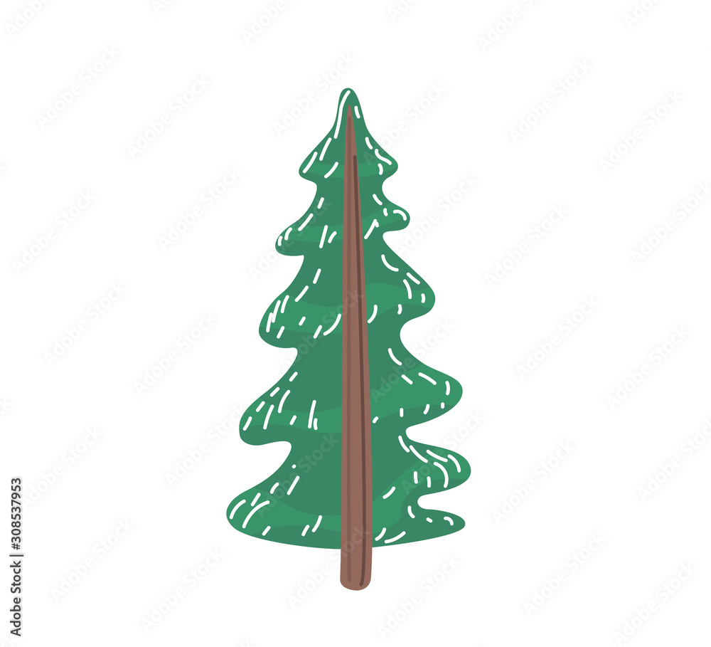 Fir tree with snow texture. Pine xmas vector illustration isolated on white background. Simple flat cartoon green spruce plant for christmas decorating Fir tree with snow texture. Pine xmas vector illustration isolated on white background. Simple flat cartoon green spruce plant for christmas decorating