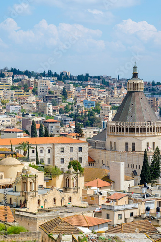 Basilica of the Annunciation, view of Nazareth, Israel. photo