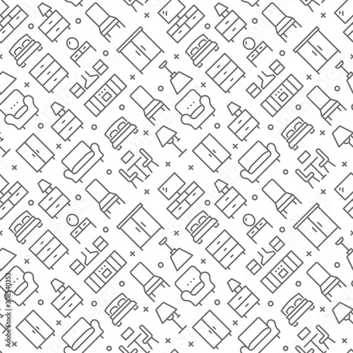 Furniture related seamless pattern with outline icons