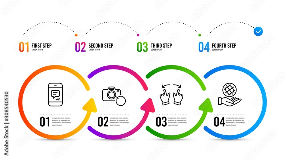 Safe planet sign. Infographics timeline. Move gesture, Recovery photo and Message line icons set. Swipe, Backup data, Phone messenger. Ecology. Business set. Move gesture icon. Vector Safe planet sign. Infographics timeline. Move gesture, Recovery photo and Message line icons set. Swipe, Backup data, Phone messenger. Ecology. Business set. Move gesture icon. Vector