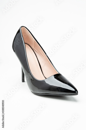 women's patent high heel shoes black color isolated on white background