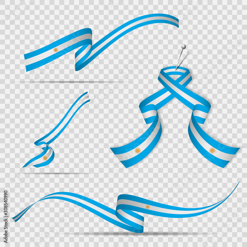 Flag of Argentina. 9th of July. Sol de Mayo. Set of realistic wavy ribbons in colors of argentinian flag on transparent background. Independence day. National symbol. Vector illustration.