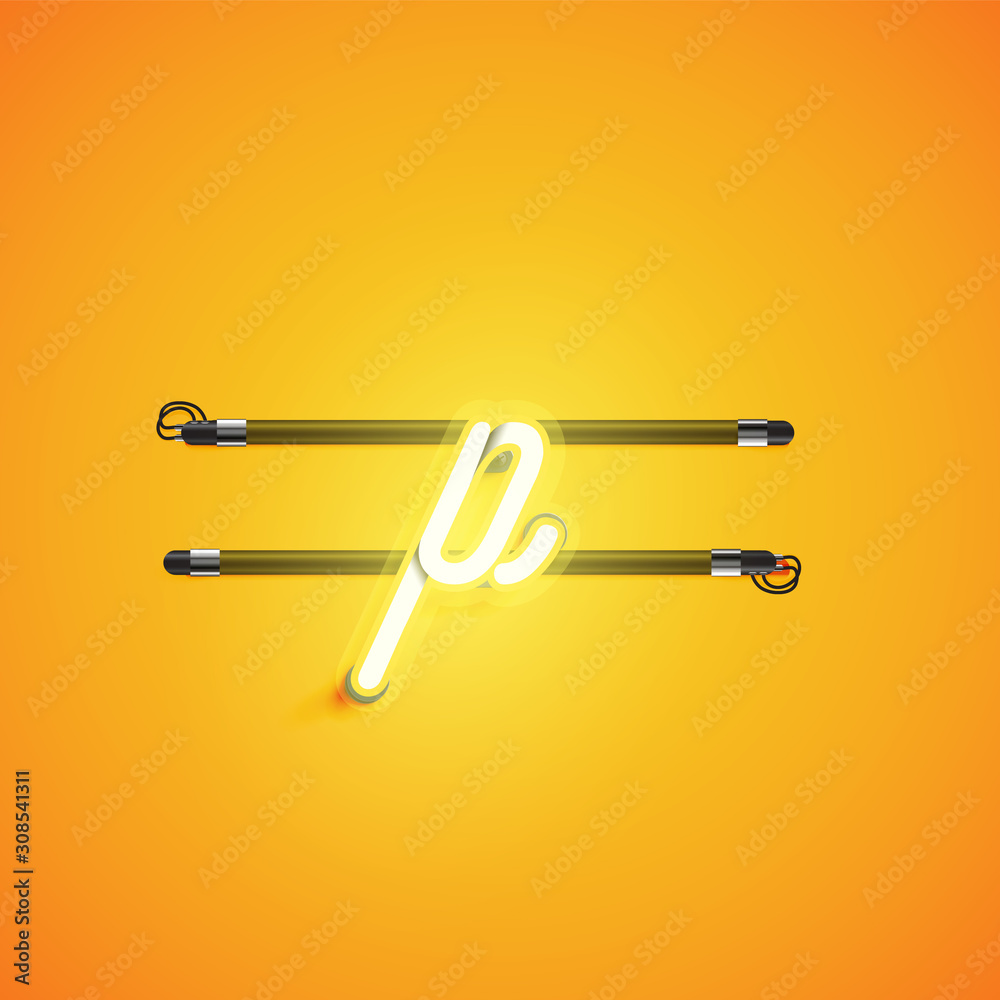 Yellow neon character, vector illustartion
