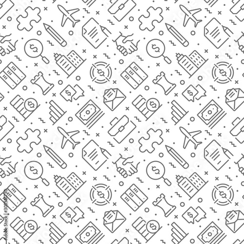 Business related seamless pattern with outline icons
