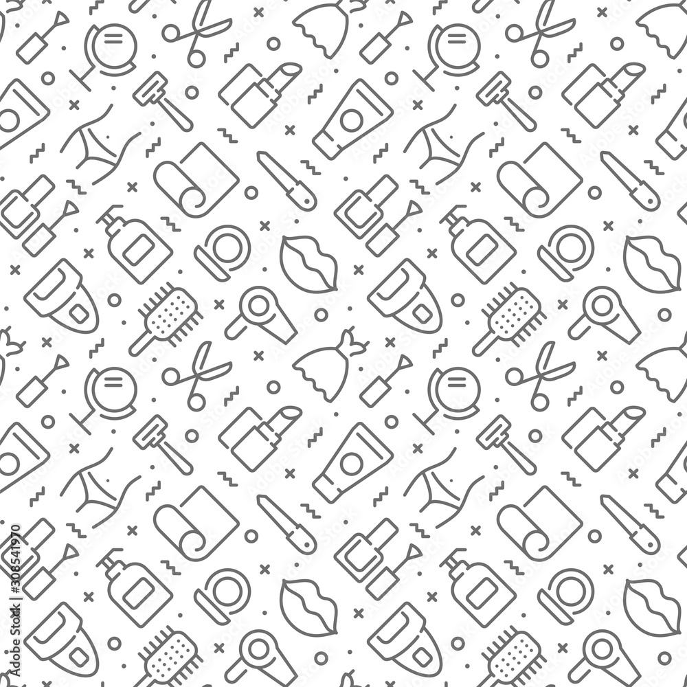 Beauty related seamless pattern with outline icons Beauty related seamless pattern with outline icons
